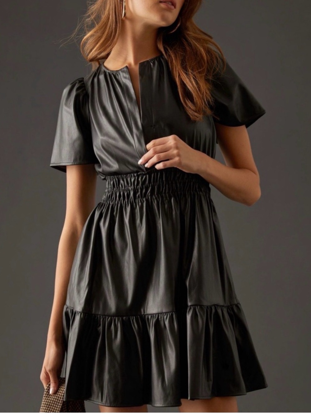 Anthropologie The Somerset Black Vegan Leather Mini Dress Size 2XL